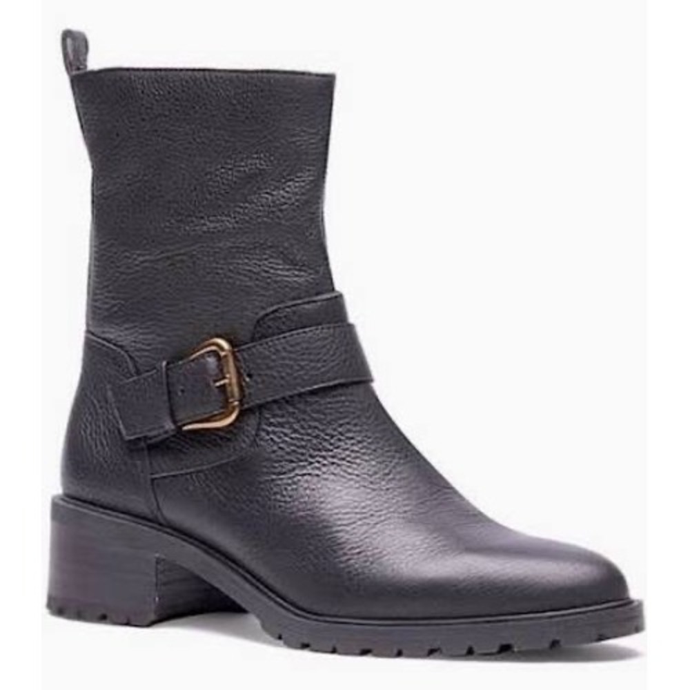 Sole Society SO-JORRYN Black Leather Buckle Ankle Boots Lug Sole Womens 5M